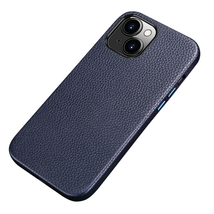 For iPhone 13 Litchi Texture Top Layer Cowhide Leather Back Cover Shockproof Case