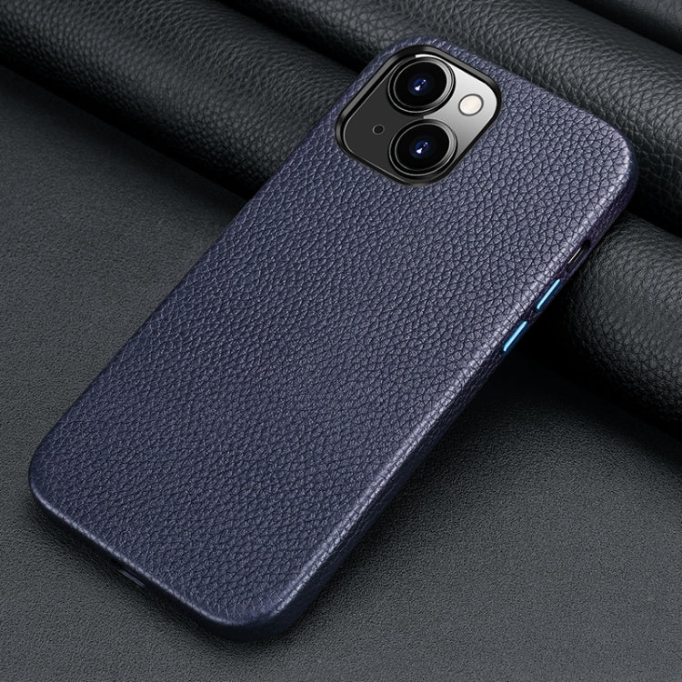 For iPhone 13 Litchi Texture Top Layer Cowhide Leather Back Cover Shockproof Case