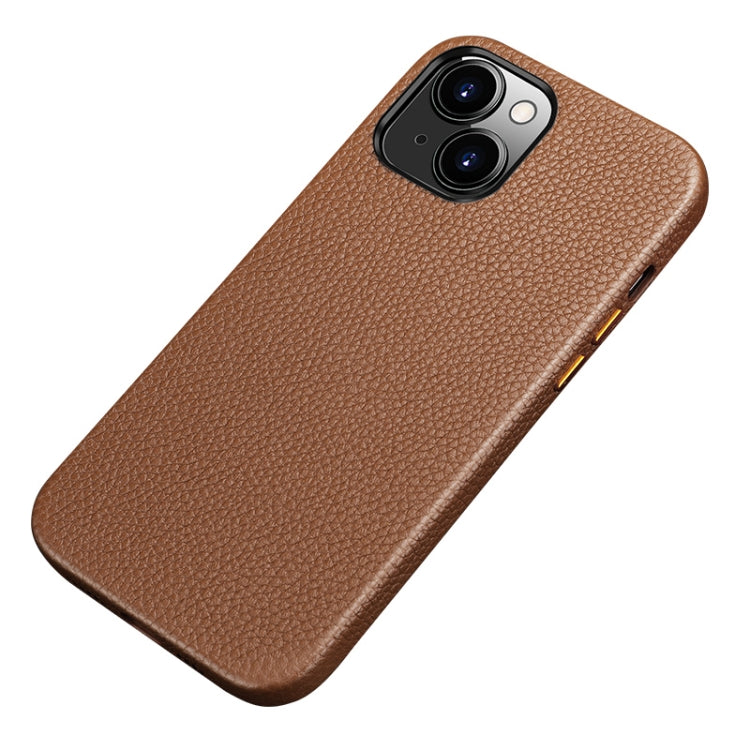For iPhone 13 Litchi Texture Top Layer Cowhide Leather Back Cover Shockproof Case