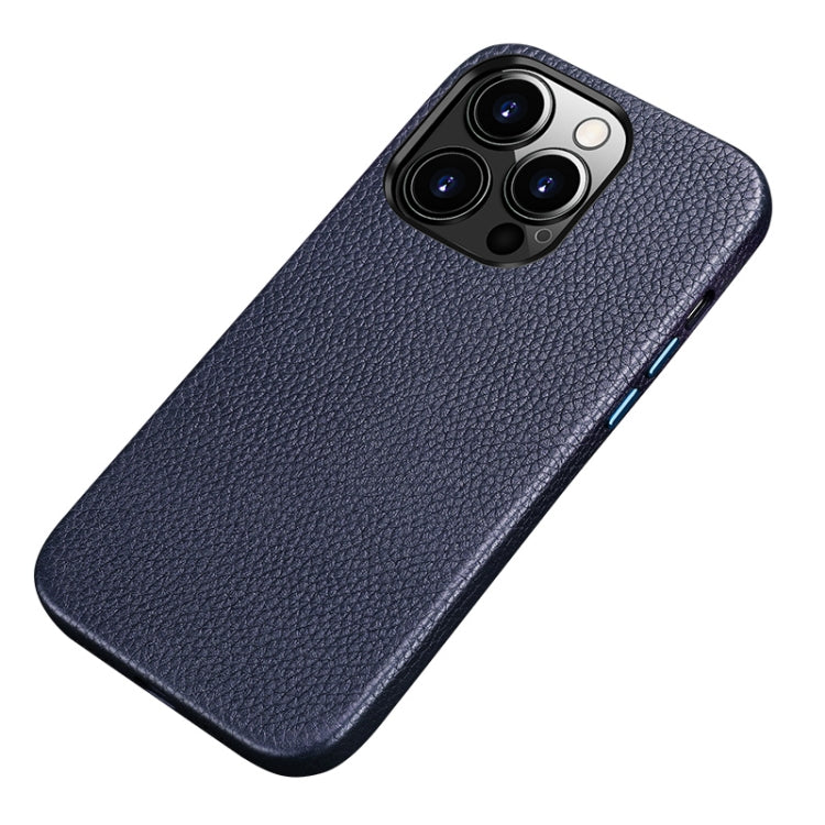 For iPhone 13 Pro Litchi Texture Top Layer Cowhide Leather Back Cover Shockproof Case