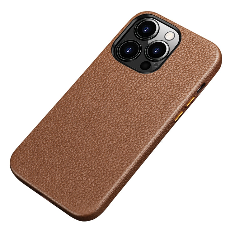 For iPhone 13 Pro Litchi Texture Top Layer Cowhide Leather Back Cover Shockproof Case