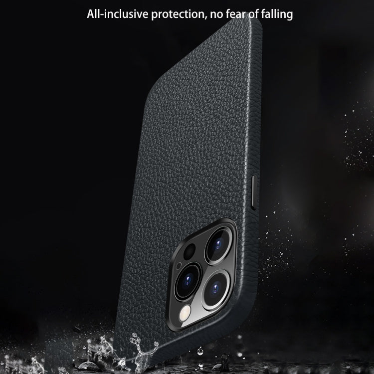 For iPhone 13 Pro Litchi Texture Top Layer Cowhide Leather Back Cover Shockproof Case