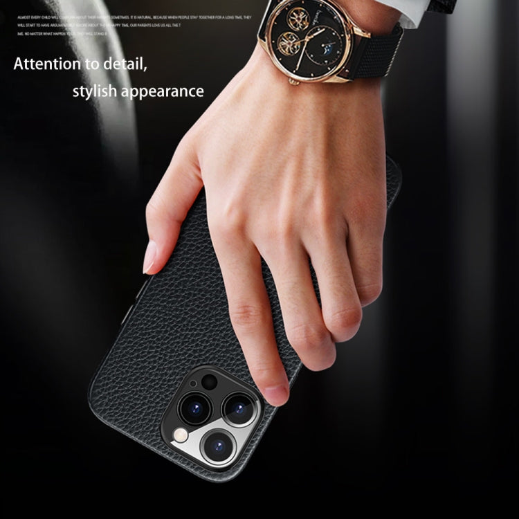 For iPhone 13 Pro Litchi Texture Top Layer Cowhide Leather Back Cover Shockproof Case