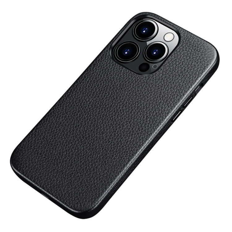 For iPhone 13 Pro Max Litchi Texture Top Layer Cowhide Leather Back Cover Shockproof Case