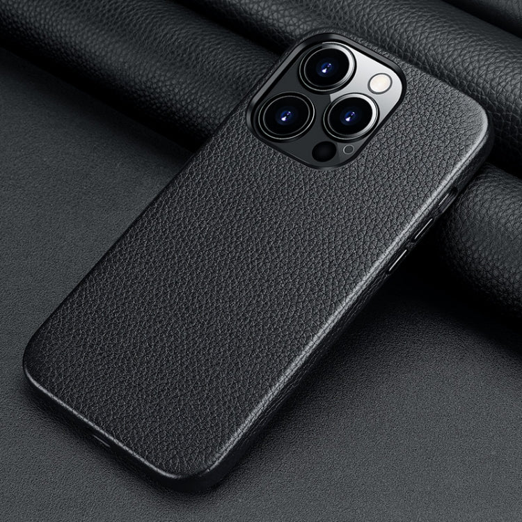 For iPhone 13 Pro Max Litchi Texture Top Layer Cowhide Leather Back Cover Shockproof Case