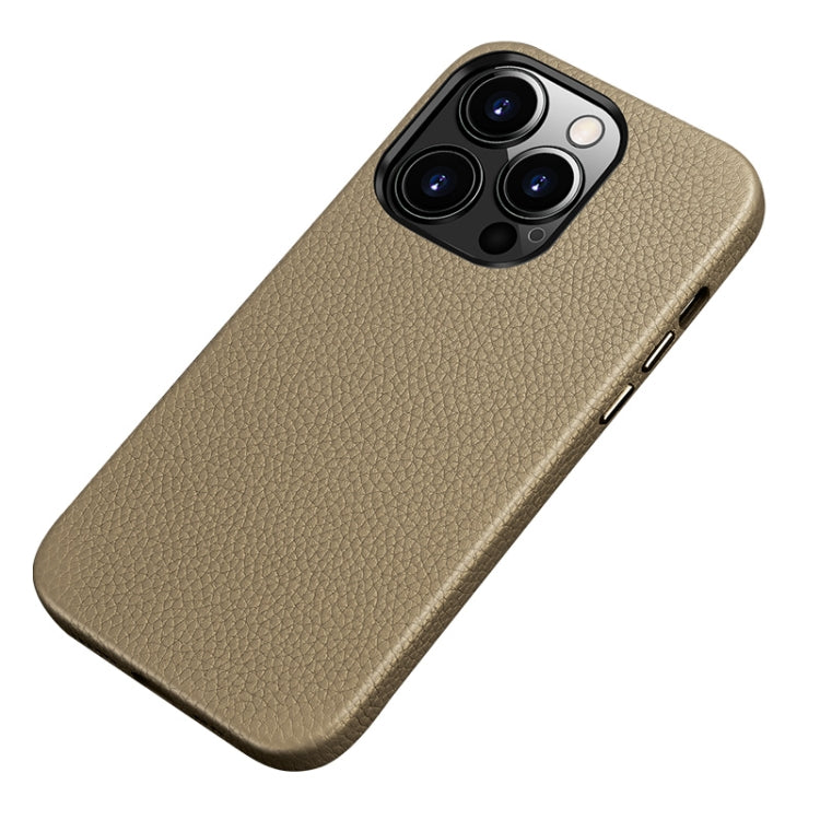 For iPhone 13 Pro Max Litchi Texture Top Layer Cowhide Leather Back Cover Shockproof Case