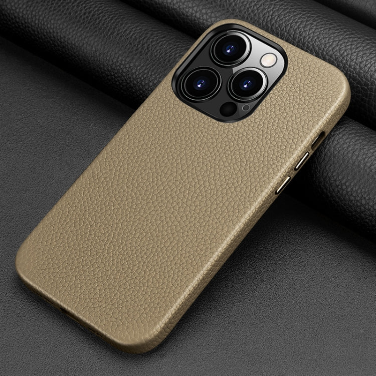 For iPhone 13 Pro Max Litchi Texture Top Layer Cowhide Leather Back Cover Shockproof Case
