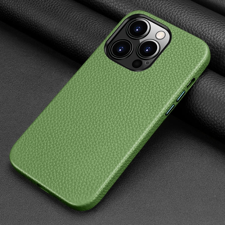 For iPhone 13 Pro Max Litchi Texture Top Layer Cowhide Leather Back Cover Shockproof Case