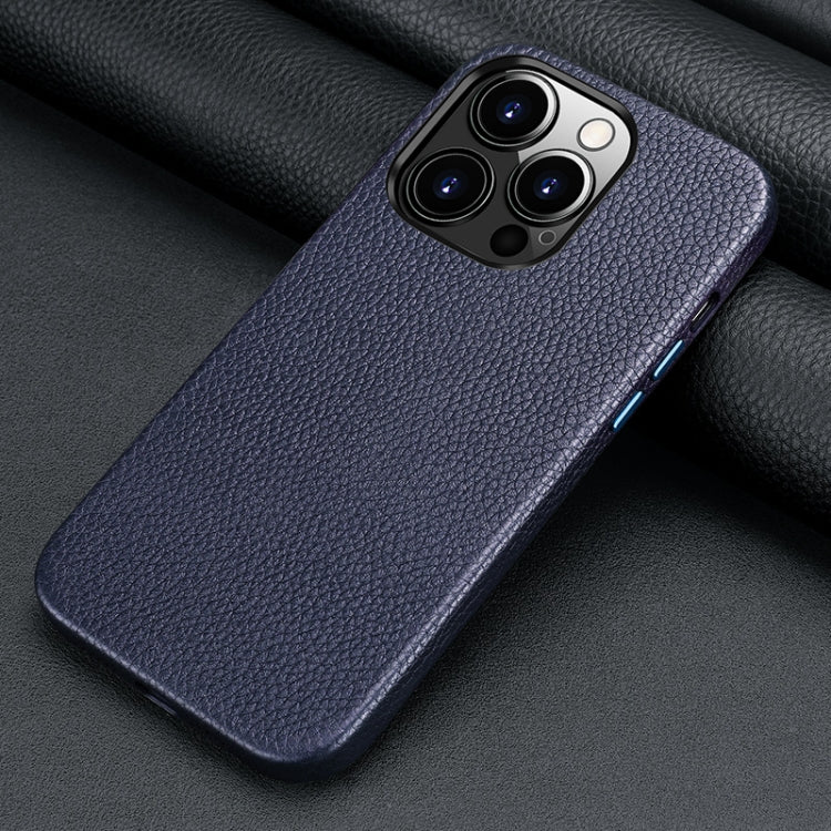 For iPhone 13 Pro Max Litchi Texture Top Layer Cowhide Leather Back Cover Shockproof Case