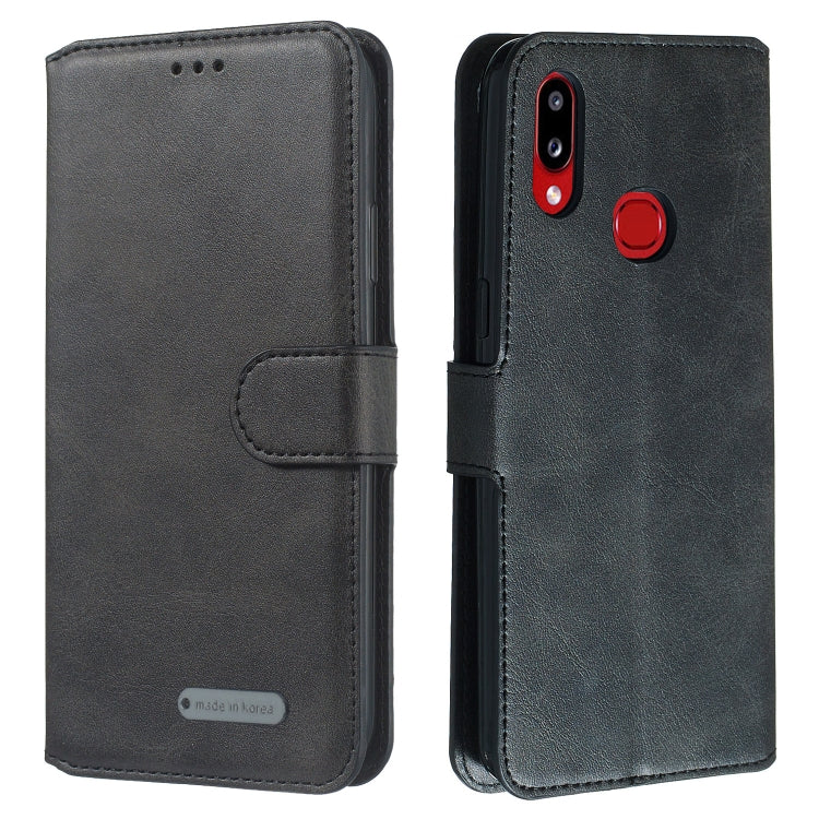 For Galaxy A10s Solid Color Buckle Horizontal Flip Leather Case with Wallet & Holder & Card Slots