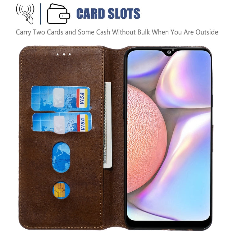 For Galaxy A20s Solid Color Buckle Horizontal Flip Leather Case with Wallet & Holder & Card Slots