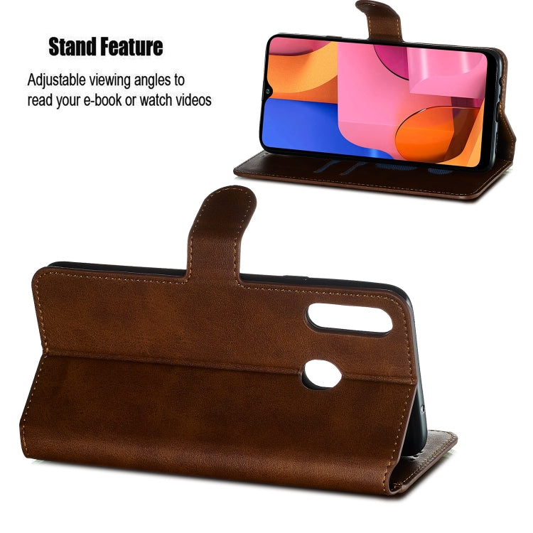 For Galaxy A20s Solid Color Buckle Horizontal Flip Leather Case with Wallet & Holder & Card Slots