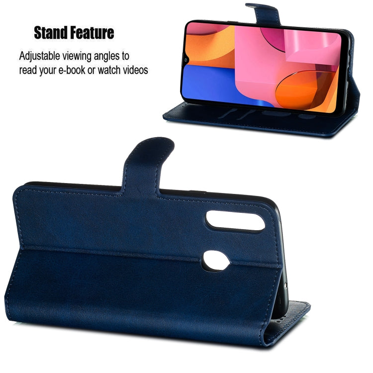For Galaxy A20s Solid Color Buckle Horizontal Flip Leather Case with Wallet & Holder & Card Slots