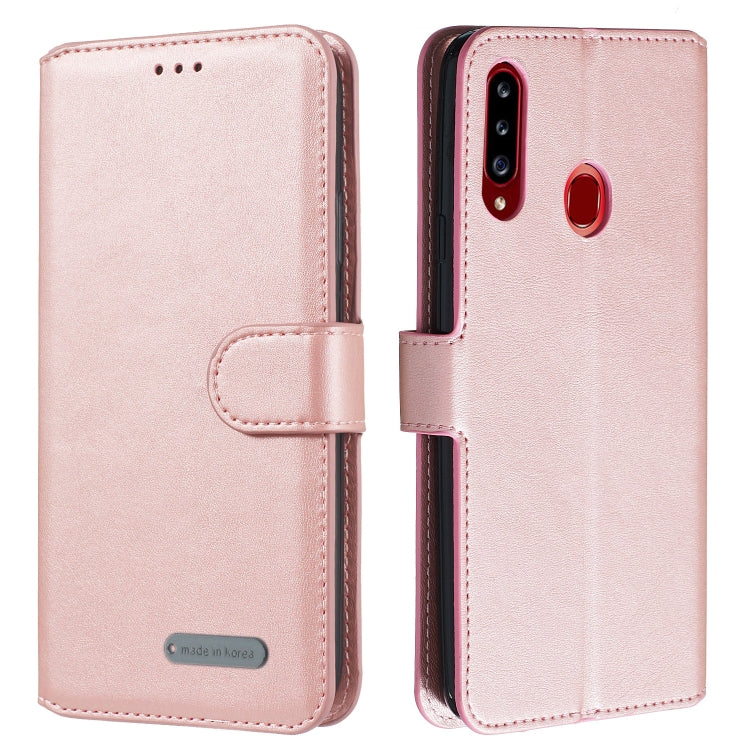 For Galaxy A20s Solid Color Buckle Horizontal Flip Leather Case with Wallet & Holder & Card Slots