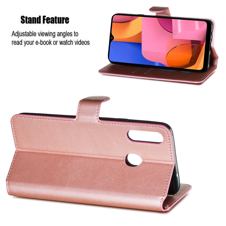 For Galaxy A20s Solid Color Buckle Horizontal Flip Leather Case with Wallet & Holder & Card Slots
