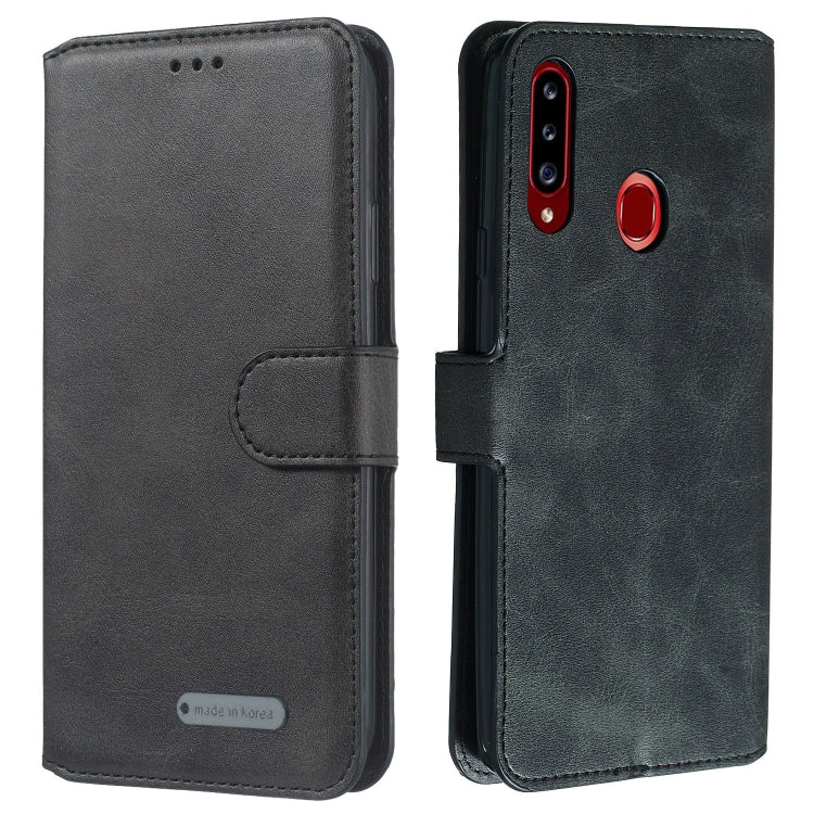 For Galaxy A20s Solid Color Buckle Horizontal Flip Leather Case with Wallet & Holder & Card Slots