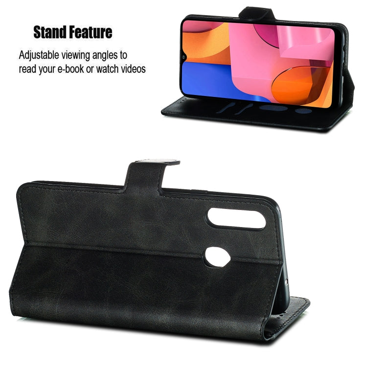 For Galaxy A20s Solid Color Buckle Horizontal Flip Leather Case with Wallet & Holder & Card Slots