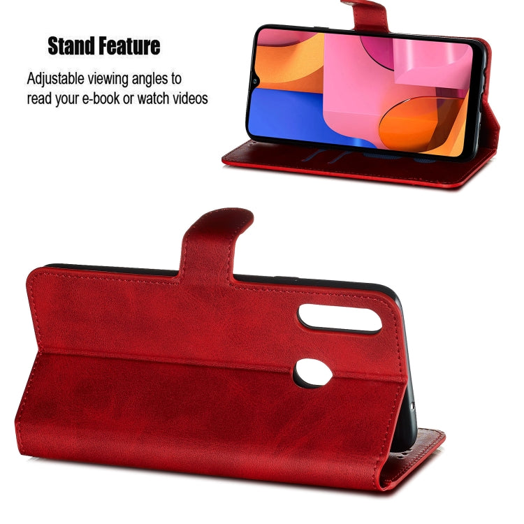 For Galaxy A20s Solid Color Buckle Horizontal Flip Leather Case with Wallet & Holder & Card Slots