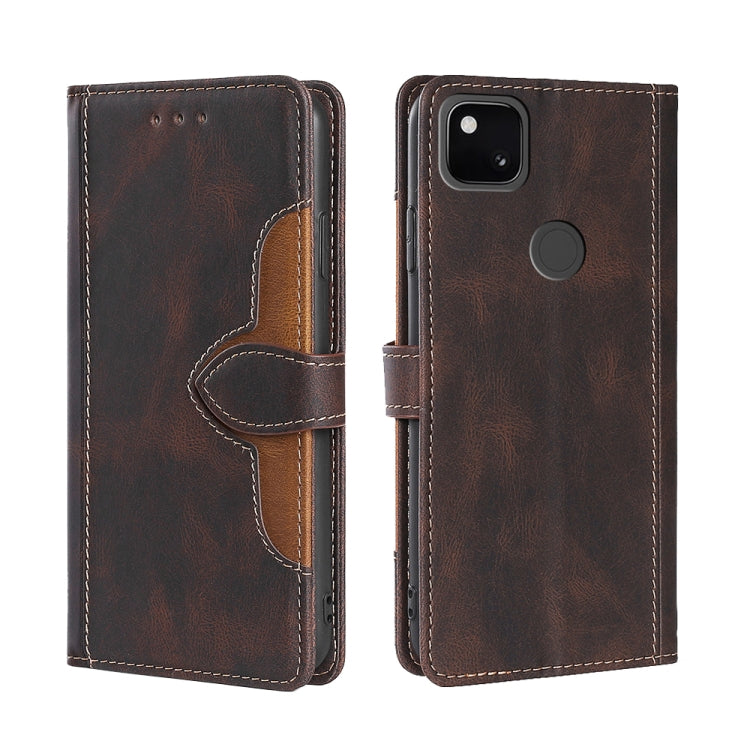 For Google Pixel 4a Skin Feel Straw Hat Magnetic Buckle Horizontal Flip Leather Case with Holder & Card Slots & Wallet