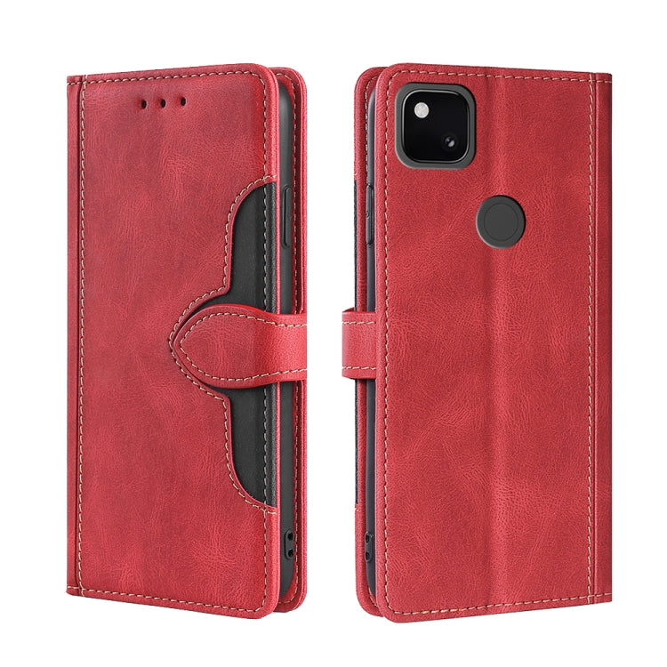 For Google Pixel 4a Skin Feel Straw Hat Magnetic Buckle Horizontal Flip Leather Case with Holder & Card Slots & Wallet