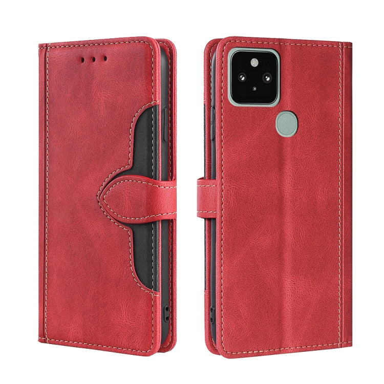 For Google Pixel 5 Skin Feel Straw Hat Magnetic Buckle Horizontal Flip Leather Case with Holder & Card Slots & Wallet