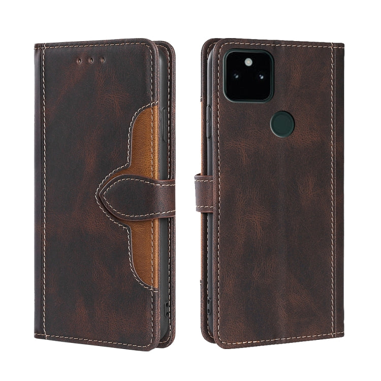 For Google Pixel 5a 5G Skin Feel Straw Hat Magnetic Buckle Horizontal Flip Leather Case with Holder & Card Slots & Wallet
