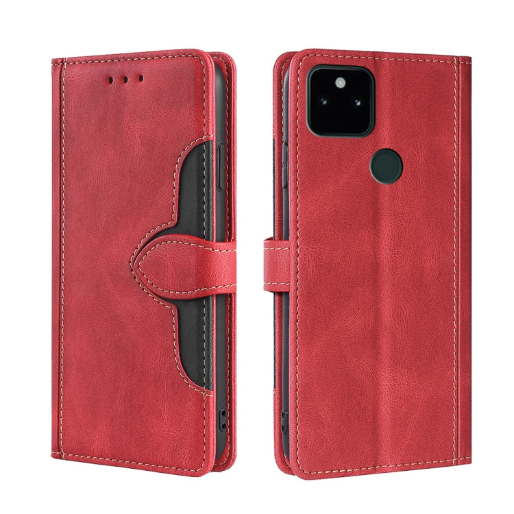 For Google Pixel 5a 5G Skin Feel Straw Hat Magnetic Buckle Horizontal Flip Leather Case with Holder & Card Slots & Wallet
