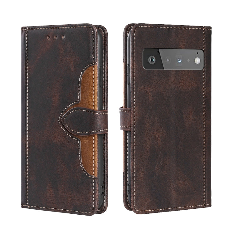 For Google Pixel 6 Pro Skin Feel Straw Hat Magnetic Buckle Horizontal Flip Leather Case with Holder & Card Slots & Wallet