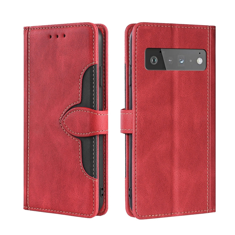 For Google Pixel 6 Pro Skin Feel Straw Hat Magnetic Buckle Horizontal Flip Leather Case with Holder & Card Slots & Wallet