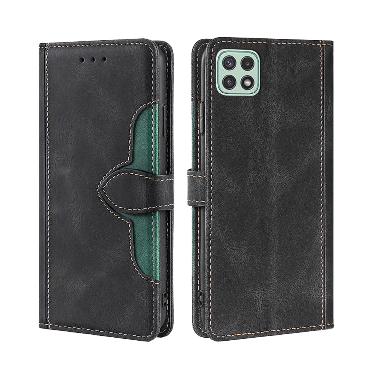 For Samsung Galaxy A22 5G Skin Feel Straw Hat Magnetic Buckle Horizontal Flip PU Leather Case with Holder & Card Slots & Wallet