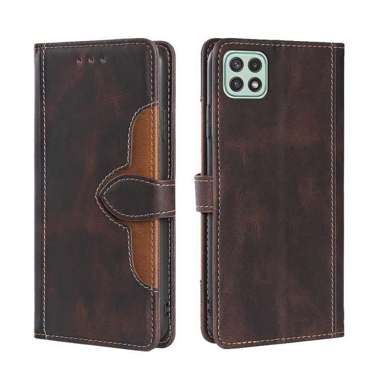 For Samsung Galaxy A22 5G Skin Feel Straw Hat Magnetic Buckle Horizontal Flip PU Leather Case with Holder & Card Slots & Wallet