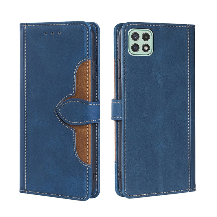 For Samsung Galaxy A22 5G Skin Feel Straw Hat Magnetic Buckle Horizontal Flip PU Leather Case with Holder & Card Slots & Wallet