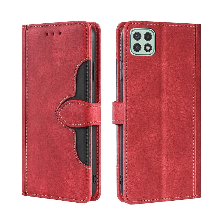 For Samsung Galaxy A22 5G Skin Feel Straw Hat Magnetic Buckle Horizontal Flip PU Leather Case with Holder & Card Slots & Wallet