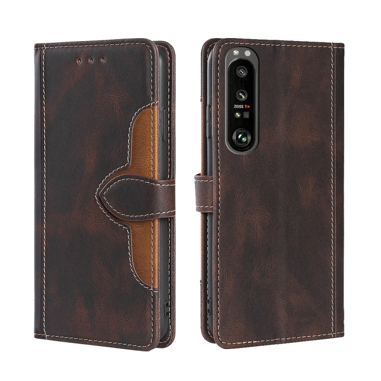 For Sony Xperia 1 III Skin Feel Straw Hat Magnetic Buckle Horizontal Flip PU Leather Case with Holder & Card Slots & Wallet