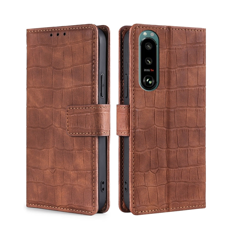 For Sony Xperia 5 III Skin Feel Crocodile Texture Magnetic Clasp Horizontal Flip PU Leather Case with Holder & Card Slots & Wallet