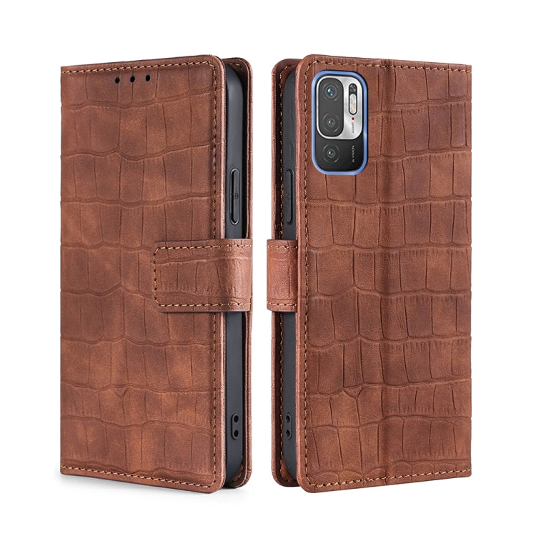 For Xiaomi Poco M3 Pro 5G Skin Feel Crocodile Texture Magnetic Clasp Horizontal Flip PU Leather Case with Holder & Card Slots & Wallet