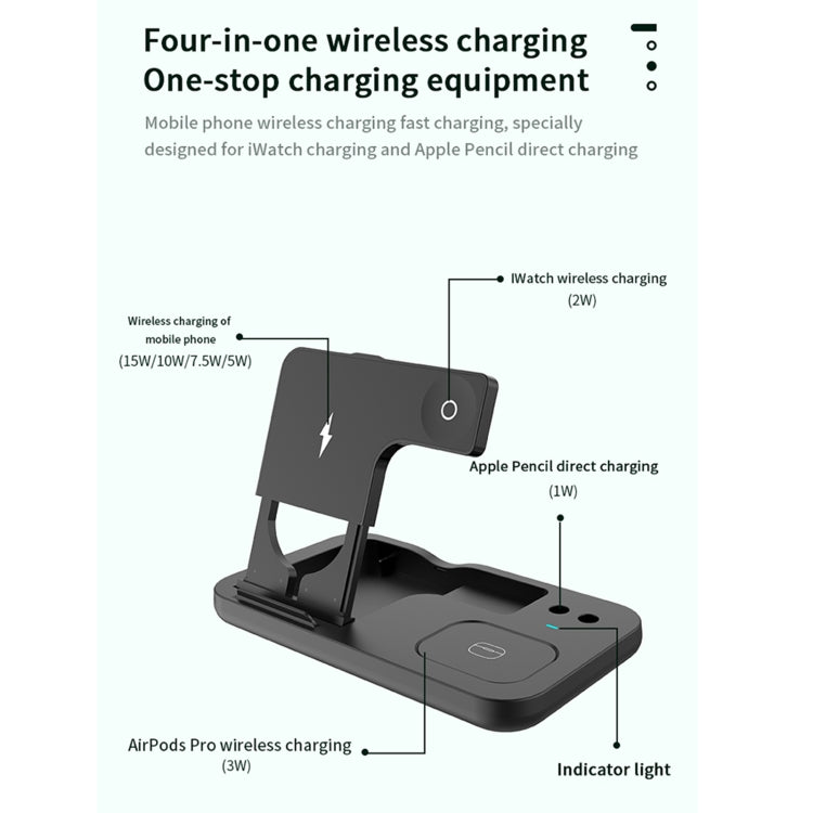 0W01 4 in 1 Multi-function Foldable Fast Charging Wireless Charger Stand for iPhone & Apple Pencil & iWatch & AirPods