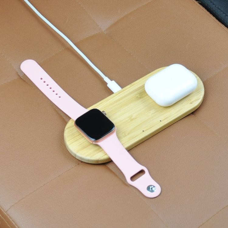 2 In 1 Multi-function Wood Wireless Charging Wireless Charger for iPhone & iWatch & AirPods