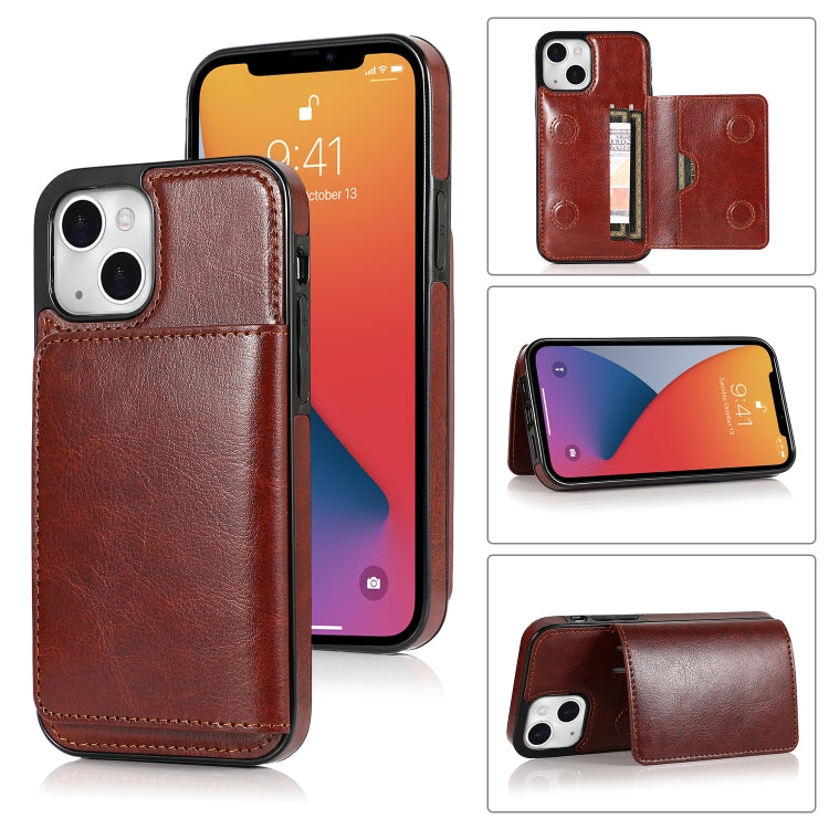 For iPhone 13 Shockproof PU + TPU Protective Case with Card Slots & Holder
