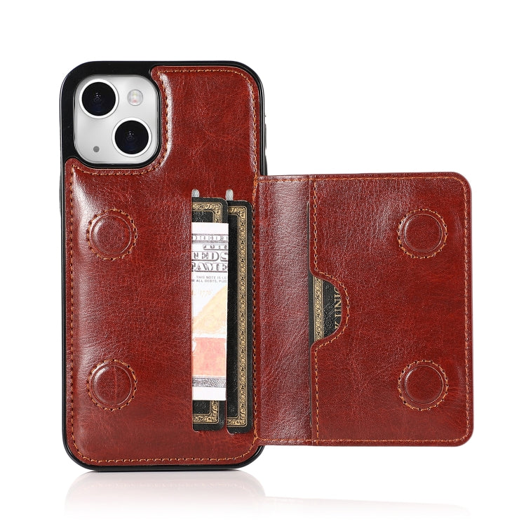 For iPhone 13 Shockproof PU + TPU Protective Case with Card Slots & Holder