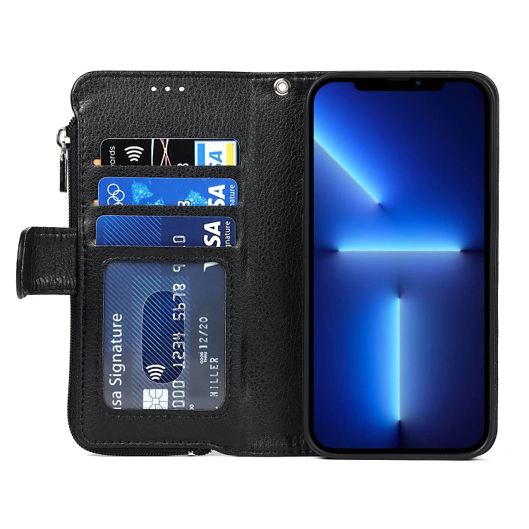 For iPhone 13 mini Microfiber Zipper Horizontal Flip Leather Case with Holder & Card Slots & Wallet