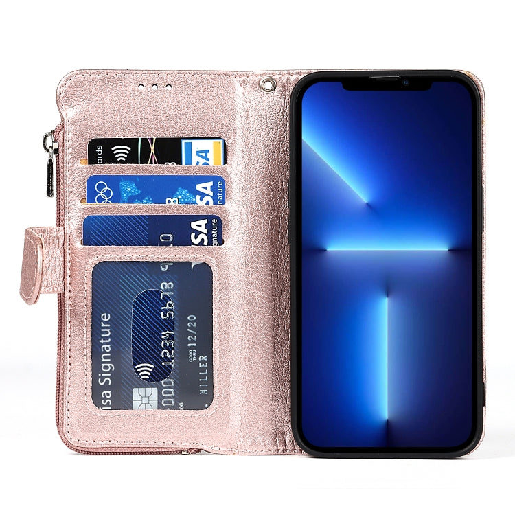 For iPhone 13 mini Microfiber Zipper Horizontal Flip Leather Case with Holder & Card Slots & Wallet
