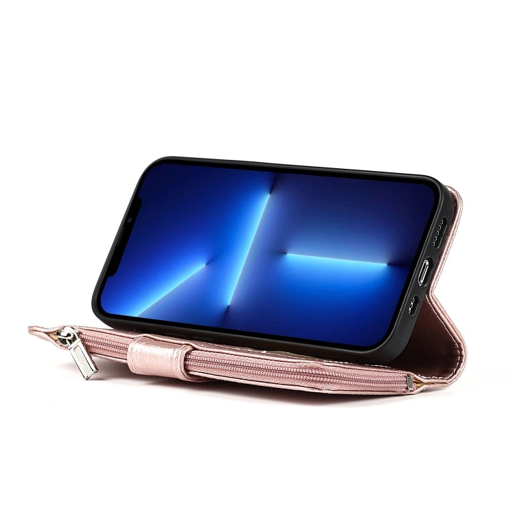 For iPhone 13 mini Microfiber Zipper Horizontal Flip Leather Case with Holder & Card Slots & Wallet