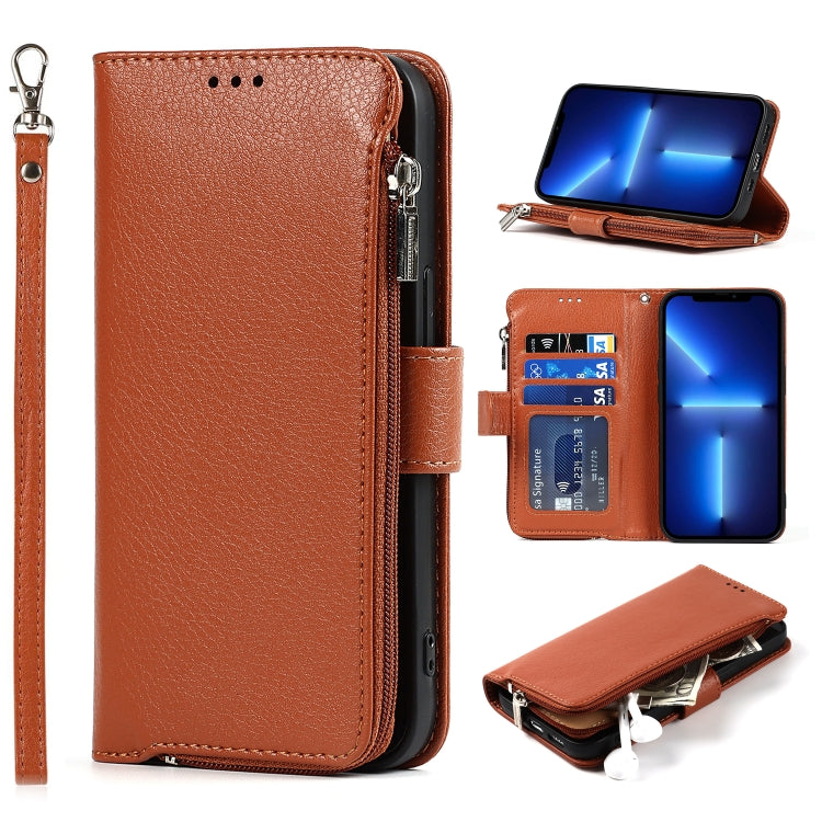 For iPhone 13 mini Microfiber Zipper Horizontal Flip Leather Case with Holder & Card Slots & Wallet