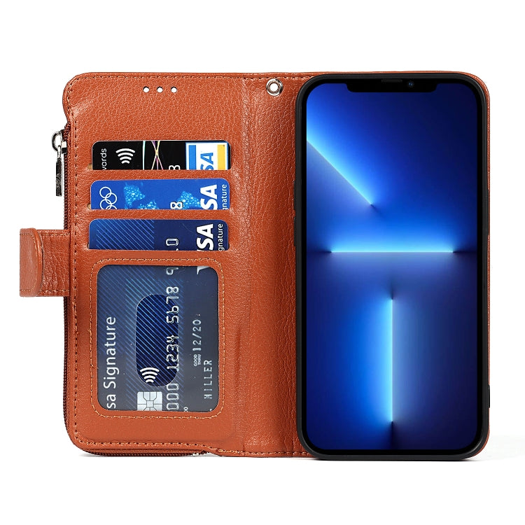 For iPhone 13 mini Microfiber Zipper Horizontal Flip Leather Case with Holder & Card Slots & Wallet