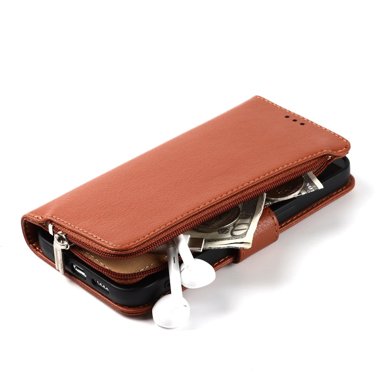 For iPhone 13 mini Microfiber Zipper Horizontal Flip Leather Case with Holder & Card Slots & Wallet
