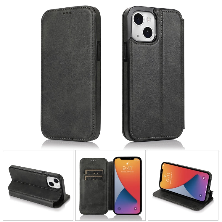 For iPhone 13 mini Strong Magnetic Closure PU + TPU Leather Case with Card Slots & Holder