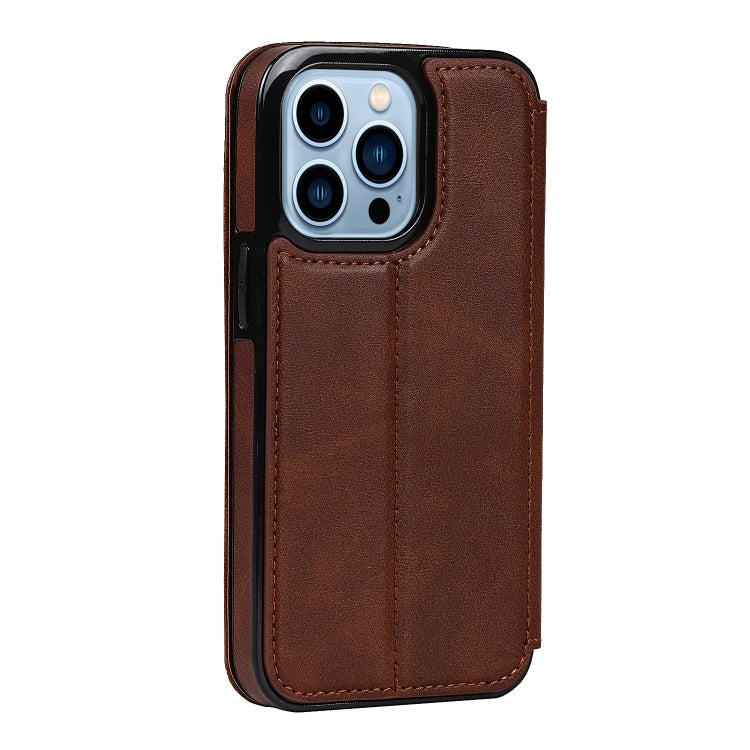 For iPhone 13 Pro Strong Magnetic Closure PU + TPU Leather Case with Card Slots & Holder