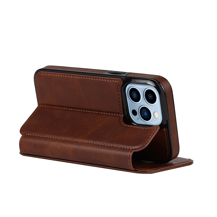 For iPhone 13 Pro Strong Magnetic Closure PU + TPU Leather Case with Card Slots & Holder
