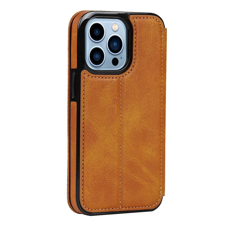 For iPhone 13 Pro Strong Magnetic Closure PU + TPU Leather Case with Card Slots & Holder